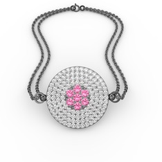Palmira Daire Bilezik - Pembe kuvars ve swarovski 925 ayar siyah rodyum kaplama gümüş bilezik #17mj12y