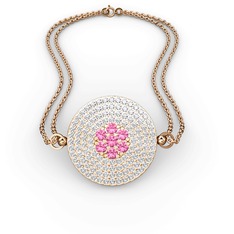 Pembe kuvars ve swarovski 8 ayar rose altın bilezik