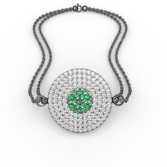 Palmira Daire Bilezik - Yeşil kuvars ve beyaz zirkon 925 ayar siyah rodyum kaplama gümüş bilezik #1ozptss