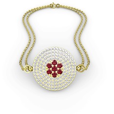 Garnet ve beyaz zirkon 925 ayar altın kaplama gümüş bilezik