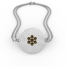 Dumanlı kuvars ve swarovski 8 ayar beyaz altın bilezik