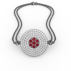 Palmira Daire Bilezik - Garnet ve beyaz zirkon 925 ayar siyah rodyum kaplama gümüş bilezik #677xw5