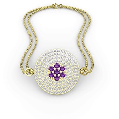 Ametist ve swarovski 925 ayar altın kaplama gümüş bilezik