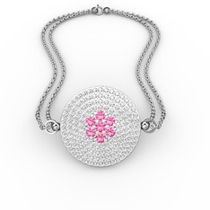 Pembe kuvars ve pırlanta 8 ayar beyaz altın bilezik (12.98 karat)