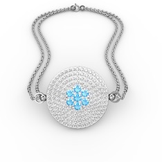 Akuamarin ve swarovski 8 ayar beyaz altın bilezik