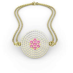 Palmira Daire Bilezik - Pembe kuvars ve swarovski 925 ayar altın kaplama gümüş bilezik #xzq531