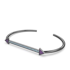 Diane Ok Bilezik - Ametist ve akuamarin 925 ayar siyah rodyum kaplama gümüş bilezik #10do686