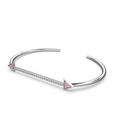 Pembe kuvars ve pırlanta 925 ayar gümüş bilezik (0.264 karat)