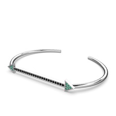 Diane Ok Bilezik - Yeşil kuvars ve siyah zirkon 8 ayar beyaz altın bilezik #11wdv66