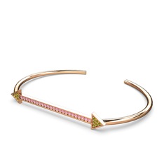Peridot ve pembe kuvars 925 ayar rose altın kaplama gümüş bilezik