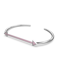 Pembe kuvars 14 ayar beyaz altın bilezik