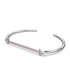 Swarovski ve pembe kuvars 14 ayar beyaz altın bilezik