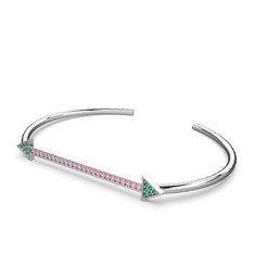 Yeşil kuvars ve pembe kuvars 14 ayar beyaz altın bilezik