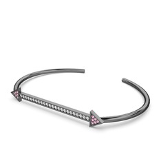 Diane Ok Bilezik - Pembe kuvars ve swarovski 925 ayar siyah rodyum kaplama gümüş bilezik #1otyurg