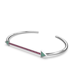 Yeşil kuvars ve rodolit garnet 18 ayar beyaz altın bilezik