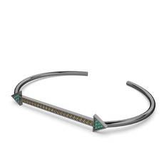 Diane Ok Bilezik - Yeşil kuvars ve dumanlı kuvars 925 ayar siyah rodyum kaplama gümüş bilezik #1ue14u1