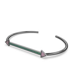 Diane Ok Bilezik - Pembe kuvars ve yeşil kuvars 925 ayar siyah rodyum kaplama gümüş bilezik #1yy84dd