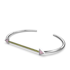 Pembe kuvars ve peridot 925 ayar gümüş bilezik