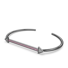 Diane Ok Bilezik - Swarovski ve pembe kuvars 925 ayar siyah rodyum kaplama gümüş bilezik #ahh7kp