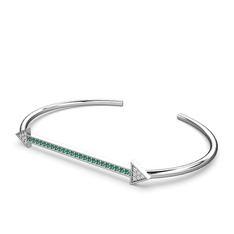 Diane Ok Bilezik - Swarovski ve yeşil kuvars 14 ayar beyaz altın bilezik #b3umpm