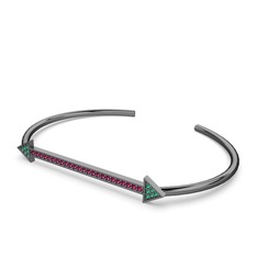 Diane Ok Bilezik - Yeşil kuvars ve rodolit garnet 925 ayar siyah rodyum kaplama gümüş bilezik #b401kk