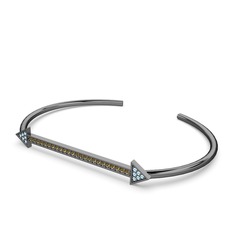 Akuamarin ve dumanlı kuvars 925 ayar siyah rodyum kaplama gümüş bilezik