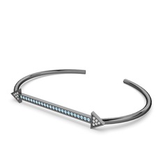 Beyaz zirkon ve akuamarin 925 ayar siyah rodyum kaplama gümüş bilezik