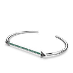 Diane Ok Bilezik - Siyah zirkon ve yeşil kuvars 14 ayar beyaz altın bilezik #ikmquv