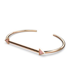 Pembe kuvars ve siyah zirkon 14 ayar rose altın bilezik