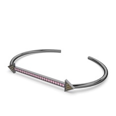 Diane Ok Bilezik - Dumanlı kuvars ve pembe kuvars 925 ayar siyah rodyum kaplama gümüş bilezik #kvw8ns