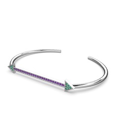 Diane Ok Bilezik - Yeşil kuvars ve ametist 18 ayar beyaz altın bilezik #li4gdk