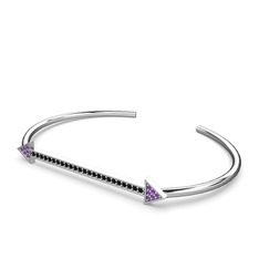 Diane Ok Bilezik - Ametist ve siyah zirkon 8 ayar beyaz altın bilezik #uy4w49