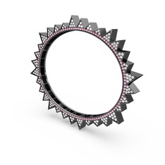 Valera Bilezik - Swarovski ve pembe kuvars 925 ayar siyah rodyum kaplama gümüş bilezik #55gm2x