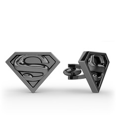 Superman Kol Düğmesi - 925 ayar siyah rodyum kaplama gümüş kol düğmesi #mkyh8x