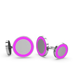 14 ayar beyaz altın kol düğmesi (Neon pembe mineli)
