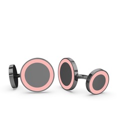 925 ayar siyah rodyum kaplama gümüş kol düğmesi (Pastel pembe mineli)