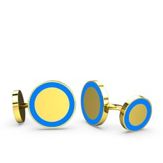 Vona Daire Kol Düğmesi - 18 ayar altın kol düğmesi (Mavi mineli) #1jwe0k9