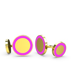 Vona Daire Kol Düğmesi - 8 ayar altın kol düğmesi (Neon pembe mineli) #1q2bos2