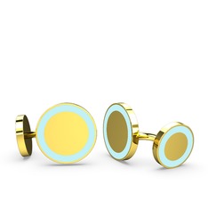 Vona Daire Kol Düğmesi - 18 ayar altın kol düğmesi (Pastel mavi mineli) #1snw6sc