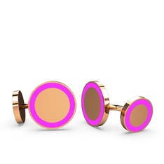 Vona Daire Kol Düğmesi - 8 ayar rose altın kol düğmesi (Neon pembe mineli) #5lt29e