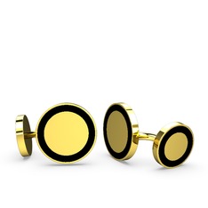 Vona Daire Kol Düğmesi - 8 ayar altın kol düğmesi (Siyah mineli) #a6w28e