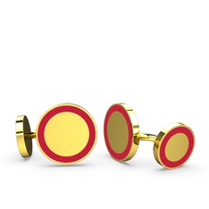 Vona Daire Kol Düğmesi - 8 ayar altın kol düğmesi (Kırmızı mineli) #bat6jj