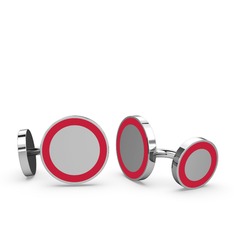 Vona Daire Kol Düğmesi - 925 ayar gümüş kol düğmesi (Kırmızı mineli) #dmbtc4