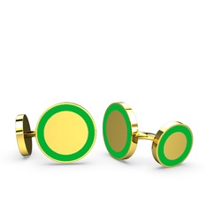 Vona Daire Kol Düğmesi - 14 ayar altın kol düğmesi (Yeşil mineli) #k66xu2