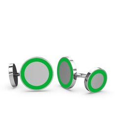 Vona Daire Kol Düğmesi - 14 ayar beyaz altın kol düğmesi (Yeşil mineli) #qe4ggy