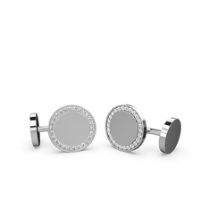 Taşlı Daire Kol Düğmesi - Beyaz zirkon 925 ayar gümüş kol düğmesi #13lrsd9
