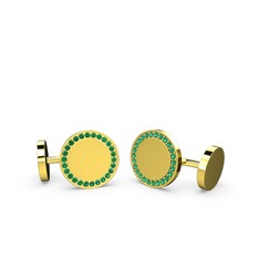 Taşlı Daire Kol Düğmesi - Yeşil kuvars 14 ayar altın kol düğmesi #1frkak9
