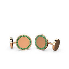 Taşlı Daire Kol Düğmesi - Yeşil kuvars 18 ayar rose altın kol düğmesi #1hyaroq