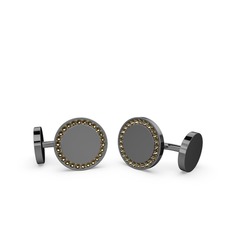 Taşlı Daire Kol Düğmesi - Dumanlı kuvars 925 ayar siyah rodyum kaplama gümüş kol düğmesi #9uyh1j
