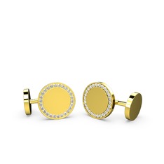 Taşlı Daire Kol Düğmesi - Beyaz zirkon 925 ayar altın kaplama gümüş kol düğmesi #n2ph3s